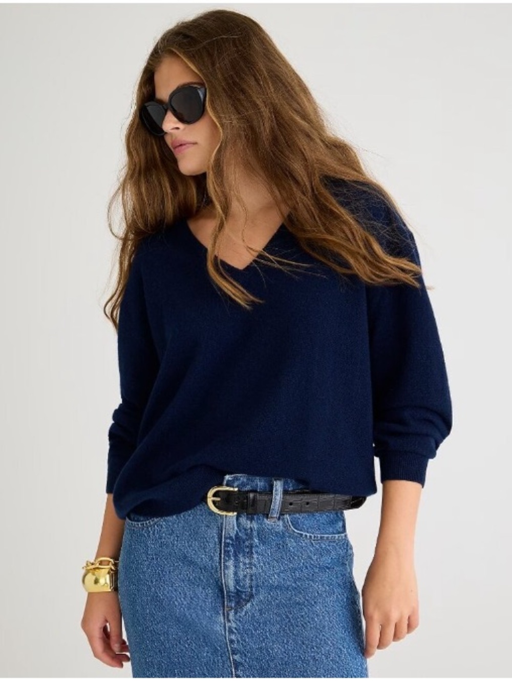 J. Crew 100% Cashmere Relaxed V-Neck Pullover Sweater Minimalist Navy Small